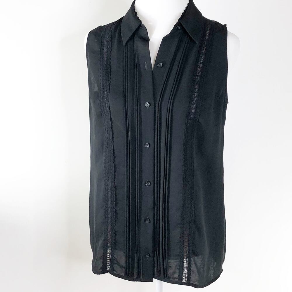 CAbi Button Up Jagger Sleeveless Blouse 3266 Tank Top Black Size Small